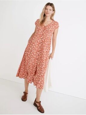 Madewell Button-Front Midi Dress in Piazza Floral Cottagecore Prairie size M